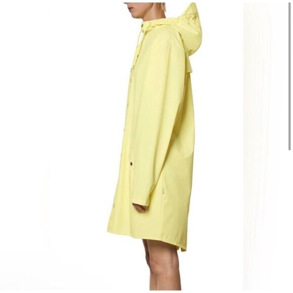 New Rains Yellow Matte Long Rain Coat With Hood. Size Large - Picture 4 of 8